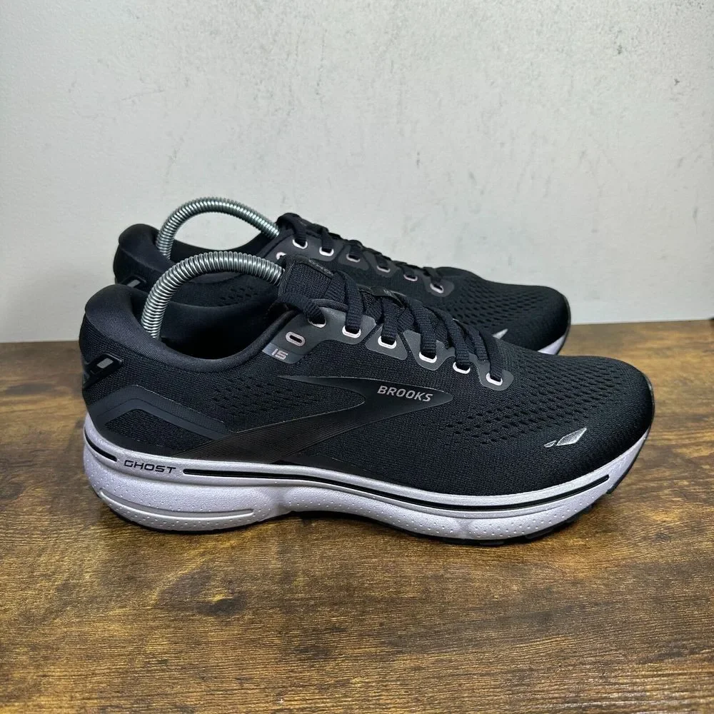 Brooks Ghost 15 1203801B014 Black‎ Grey Running Shoes Women's Size 10.5 B